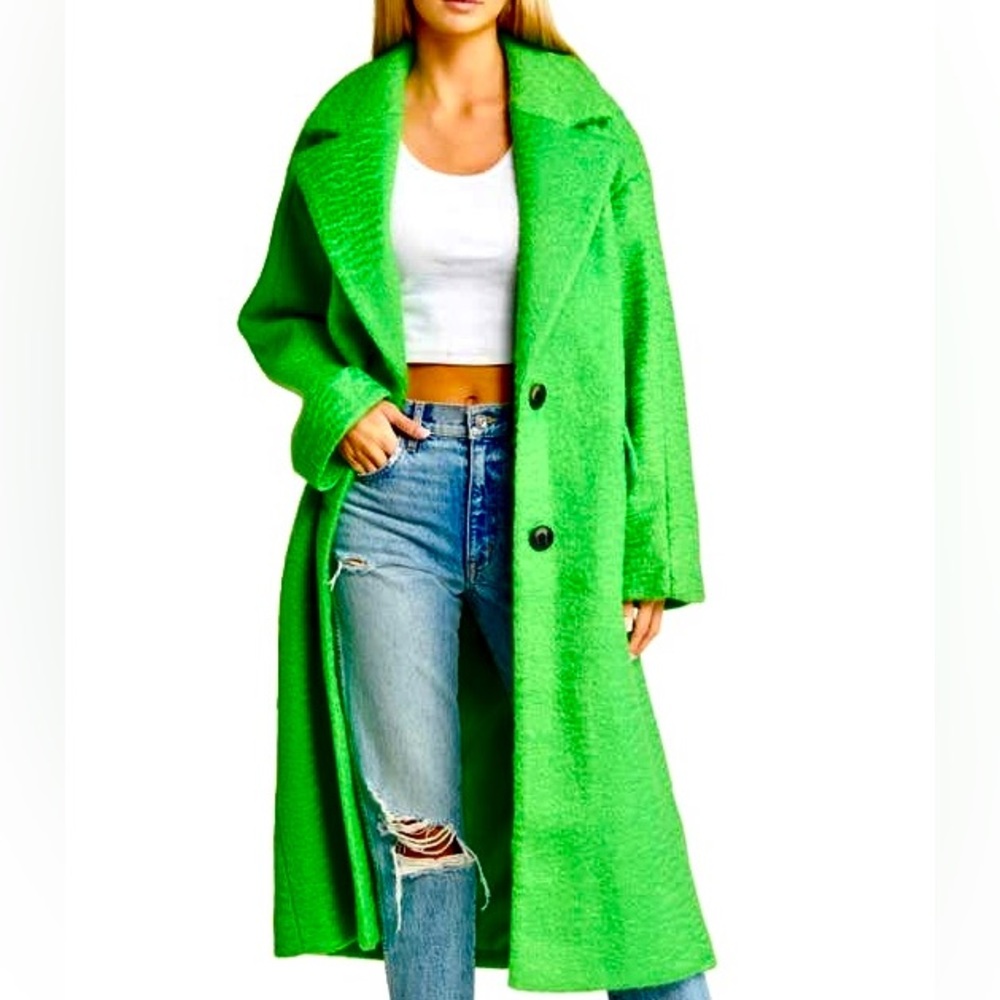 TOPSHOP Green Extreme Shoulder Brushed Crombie Coat